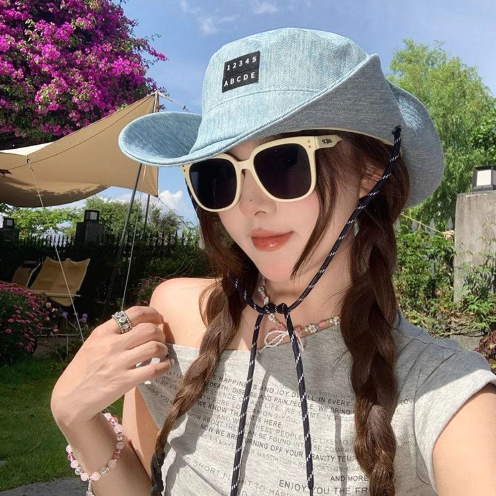Lightweight Denim Bucket Hat Sunscreen Fisherman Hat Retro Sun Protection Basin Cap  Camping