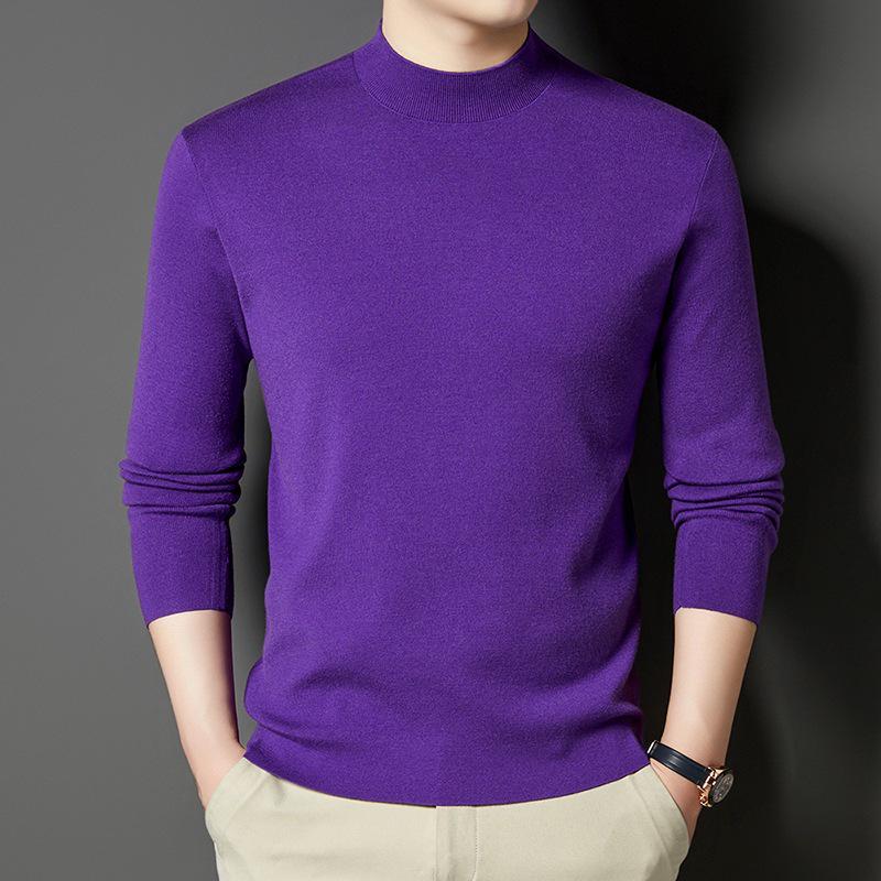 450g Fine Merino Wool Men's Half-High Neck Sweater - Autumn/Winter 2025, 16 Gauge, Machine Washable.