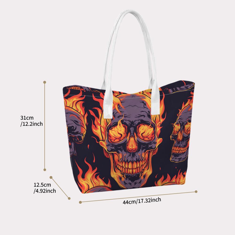 Cool Flame Skull Pattern Tote Bag Fashion Daily Casual Shoulder Handbag for Outdoor Shopping