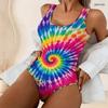 Women Plus Size Scoop Neck Wide Straps One Piece Galaxy Printed High Cut Swimsuit