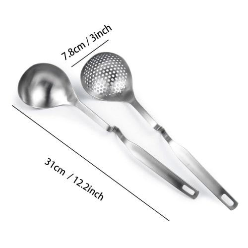 IMEEA Hot Pot Ladle Set, 31cm Long, with Ladle, Serving Spoon, and Slotted Ladle, Made of 18-8 Stainless Steel, Set of 2, Dishwasher Safe