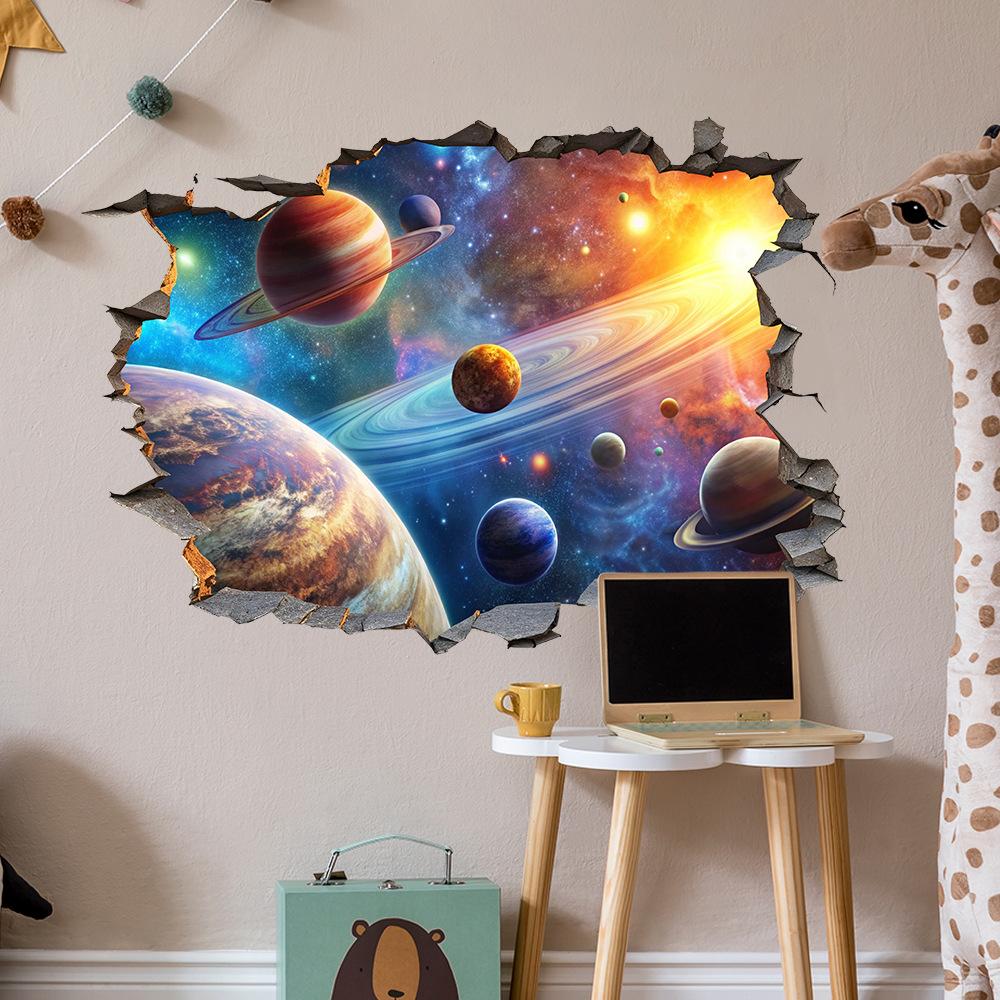 New Cartoon Space Universe Planet Wall Stickers Self Adhesive Room Background Home Decor Decals