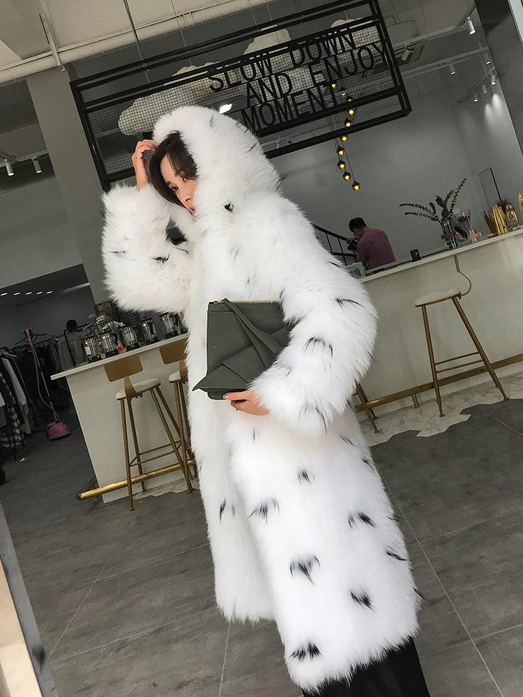 2024 new fur long coat hooded long-sleeved jacket thickened warm imitation fox fur trench coat