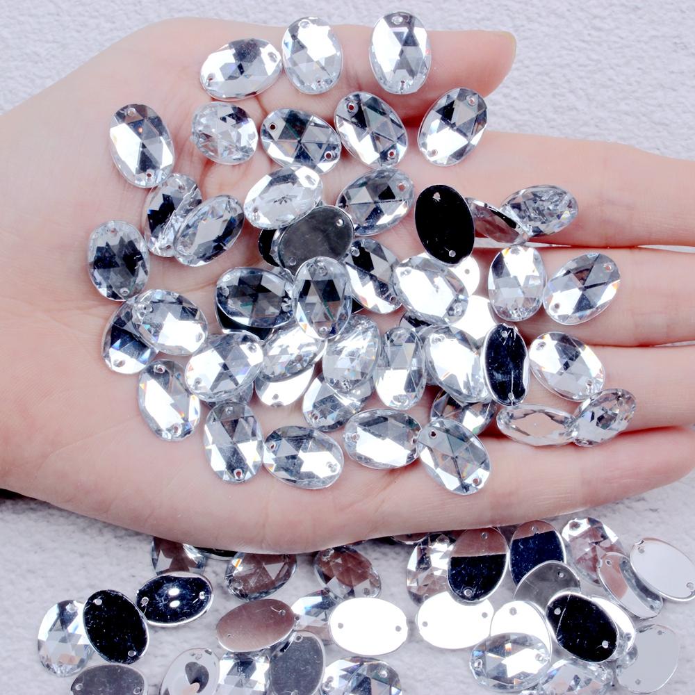 Factory Direct Sale Crystal Clear Rhinestones Flatback Oval Shape Acrylic Sew Beads DIY for Garments Shoes & Decorations