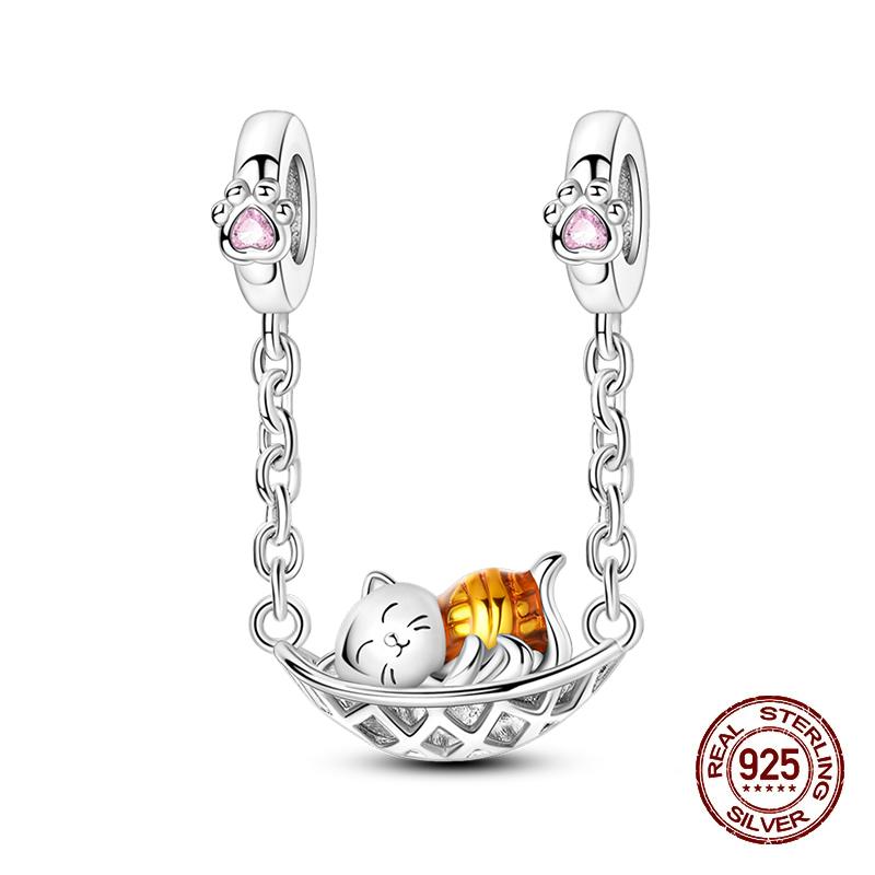 Copper Metal Charm Bead Components Swing Cats Dog Safety Chains Charm Bead Components Bead Components Compatible With Authentic Original Bracelets