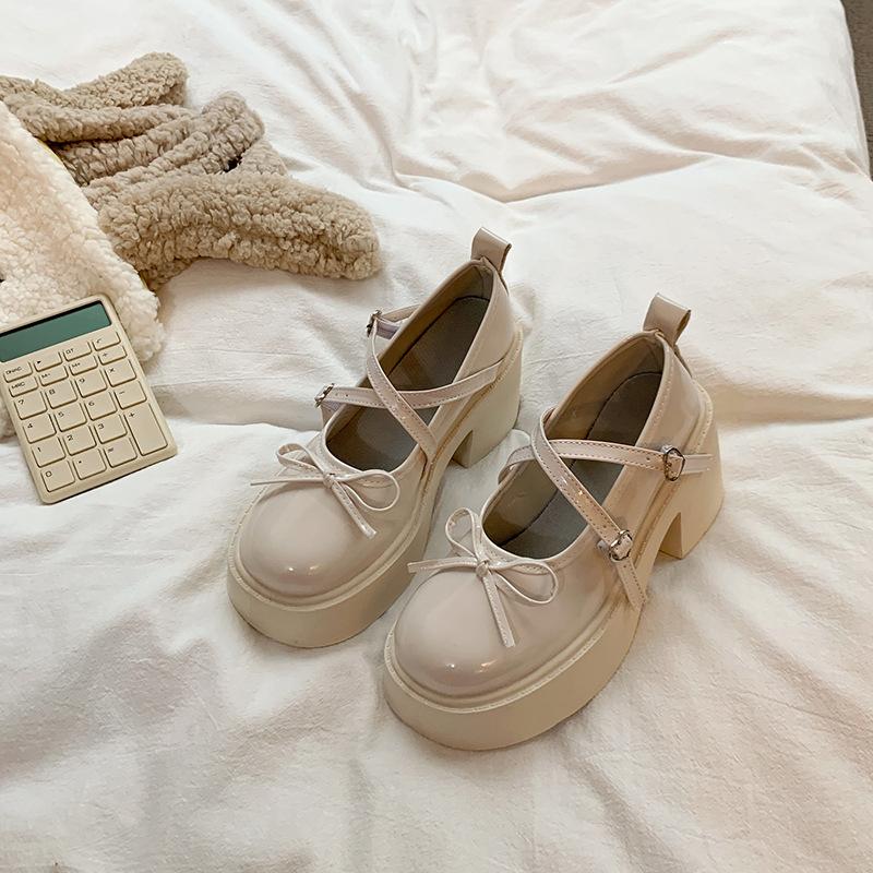 Fashion Comemore Women's Chunky Heel Mary Janes Shoes Spring Round Toe Pumps Platform Shoes for Women Dress Students Lolita Heeled Shoes