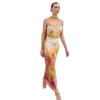 European and American new fashion women's clothing floral elegant printing suspender skirt satin sexy high-waisted dress