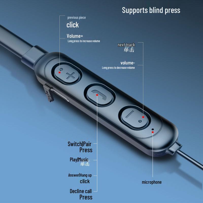 Cross-Border Neckband Bluetooth Headset with Extended Battery Life for Sports and Running