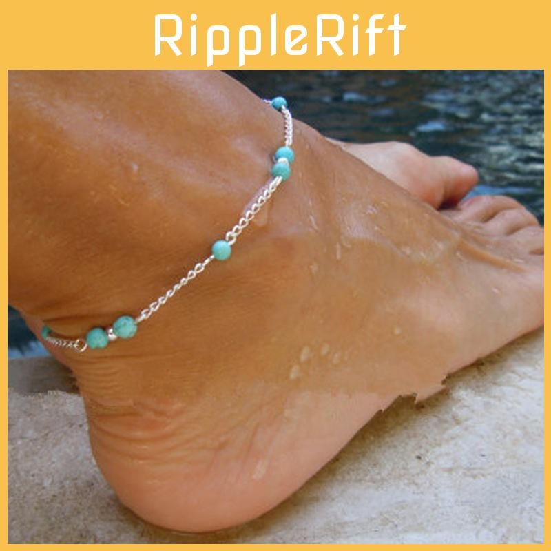 Geometric Style Foot Jewelry With Handmade Turquoise Beads For Travel Gift