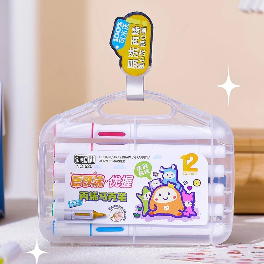 36/12 Colors Washable Acrylic Marker Pens Markers Medium Tip Coloring Markers Set Art Supplies for kids Fabric Rocks,Drawing