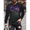 T-shirt à manches longues imprimé dragon 3D pour homme - T-shirt graphique élégant noir à col rond avec design d'ailes jaune et vert vives