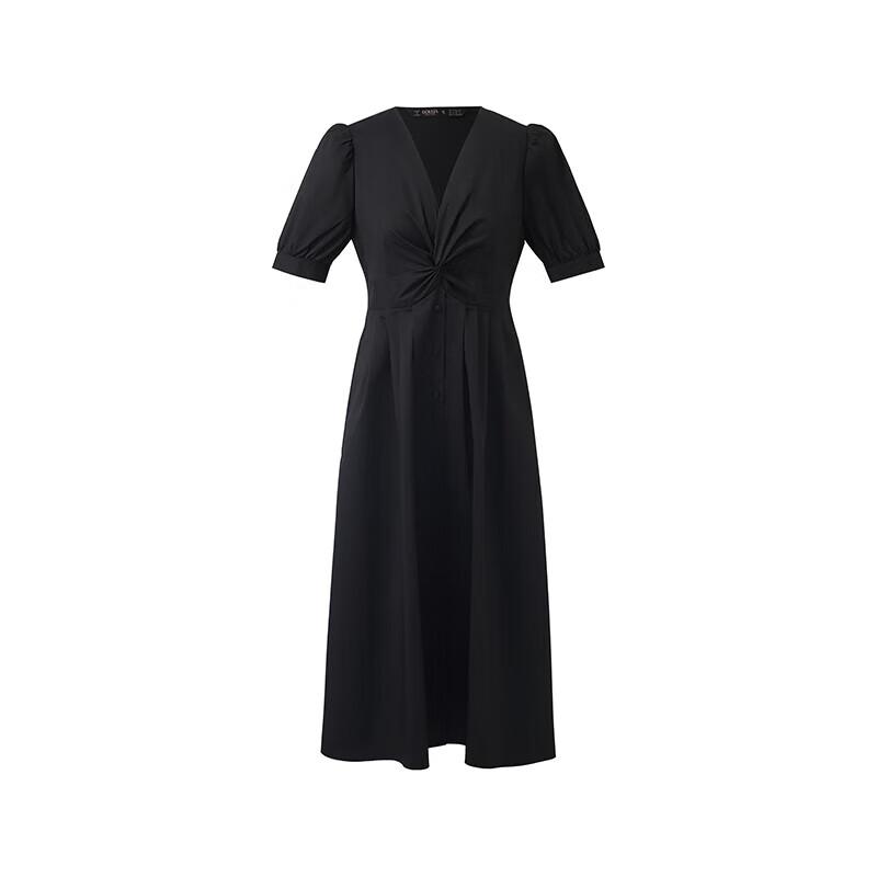 GOELIA Women's V-Neck Knot Cotton A-Line Midi Dress