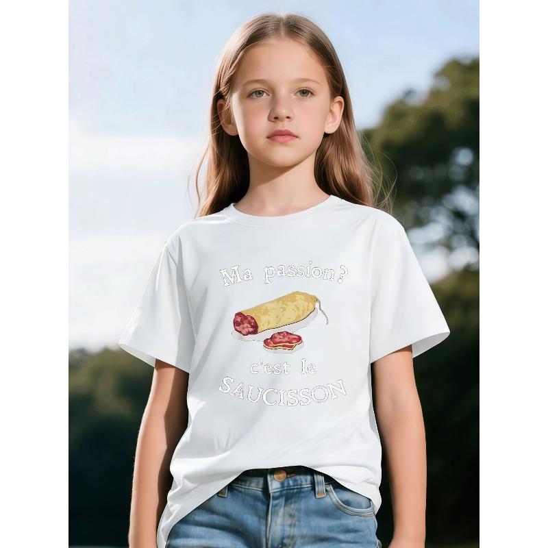 European Size Childrens Round-neck Short-sleeved T-shirt with Cartoon-like Spiral Pattern Print