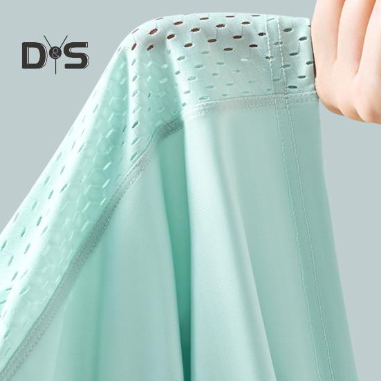 Men Boxer Underwear Mid-rise Breathable Holes Patchwork Color Shorts Panties U-Convex Design Ice Silk Underwear