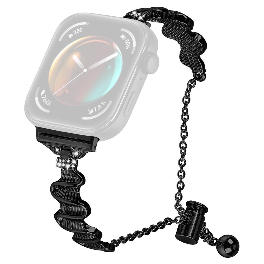 

For Huawei Watch Fit 3 Rhinestone Decor Wave Shape Sliding Bracelet Watch Strap Black