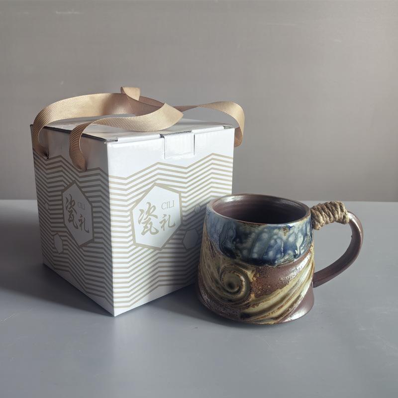 Cană de cafea retro creativă din ceramică grosieră, lucrată manual, cadou, cană ceramică, cutie cadou, pachet cadou de valoare ridicată