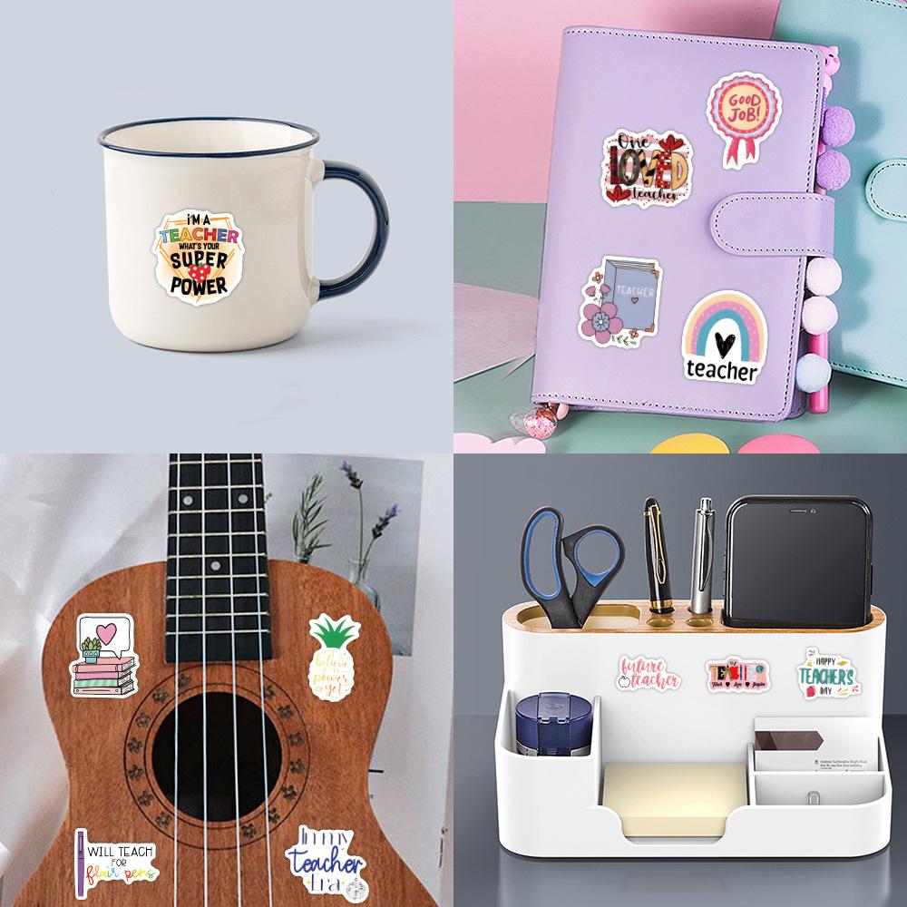 60 New Teacher Doodle Stickers DIY Decorative Notebook Skateboard Personalized Hand Note Waterproof Stickers