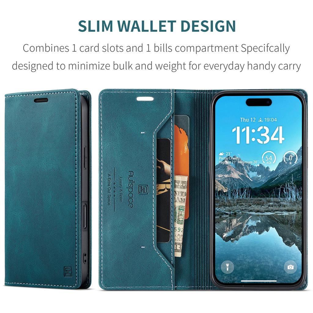 For iPhone 16 Vintage Leather Flip Wallet Case with RFID Blocking Card Slot, Matte Retro Folio Cover for Women Men (4 Colors)