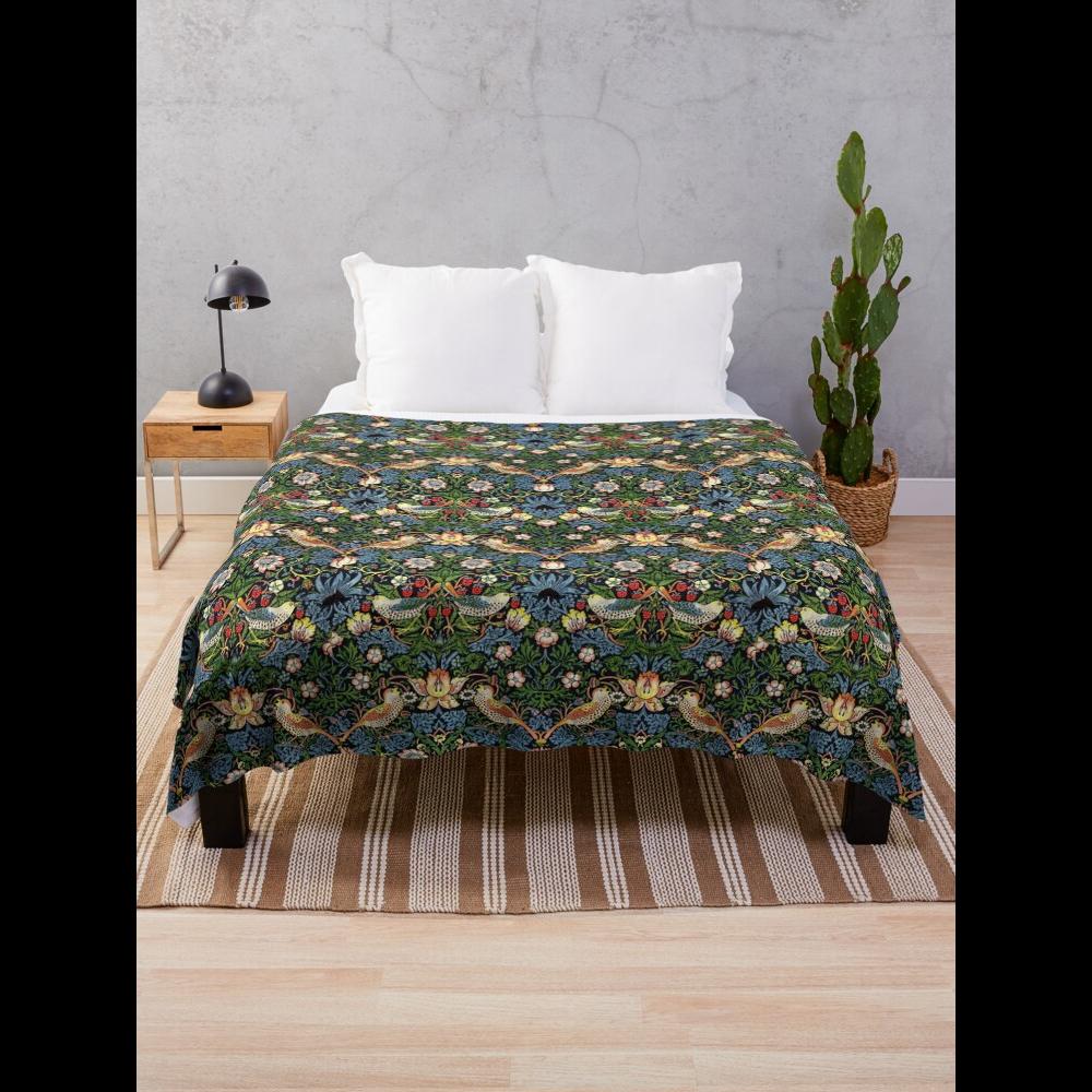 Annier Unisex White William Morris Strawberry Thief Throw Blanket Soft Cozy Plaid For Sofa Bed Decor