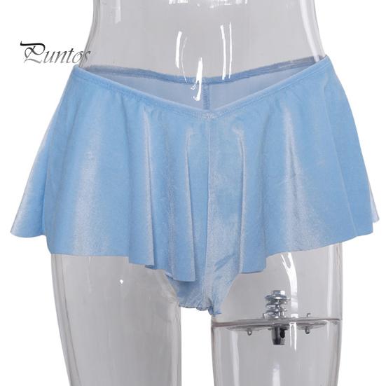 Women Shorts V-shaped Low Waist Ultra Short Pleated Solid Color Patchwork Elastic Soft Summer Lady Party Club Mini Skirt