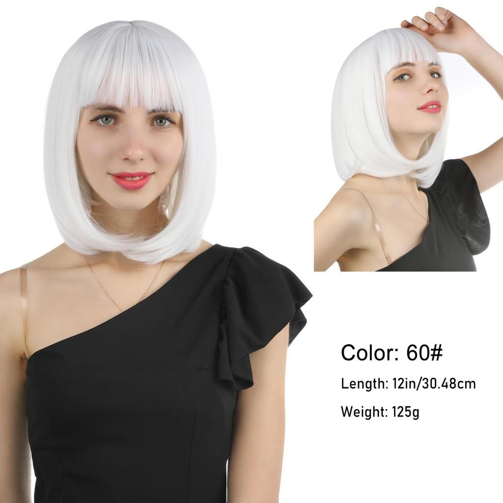 Woven Wigs Elegant Short Bob with Bangs for Women Rose Net Cap
