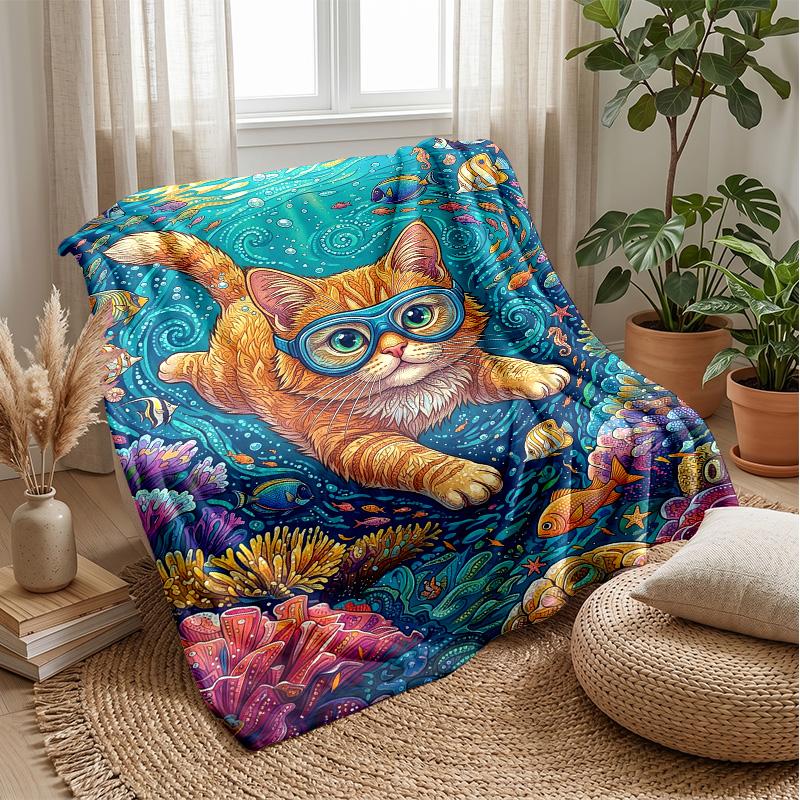 Underwater Cat Adventure 6 Theme blanket Lightweight Warm Flannel Blanket Decorative Throw Blanket for Home Decoration
