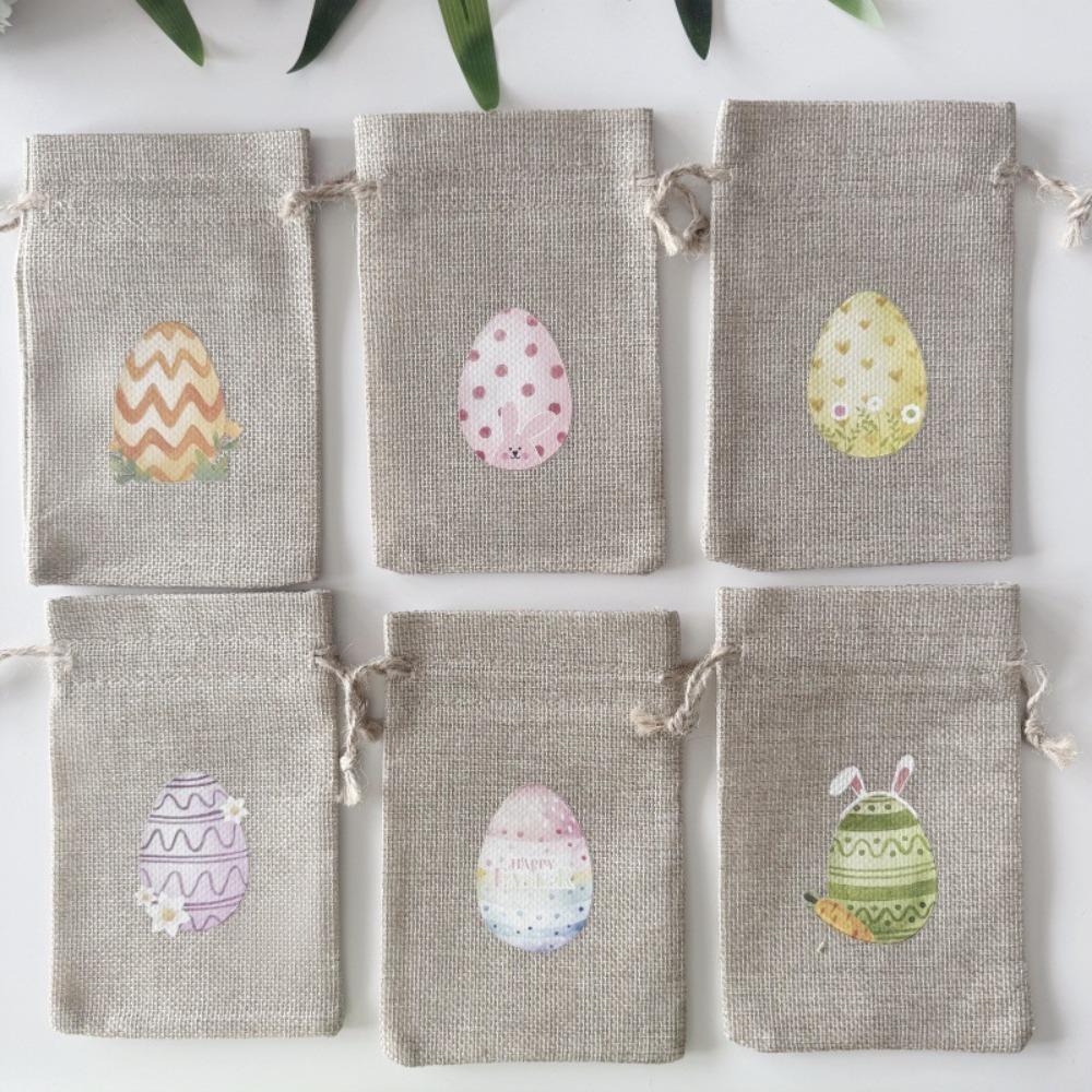 6PCS Drawstring Design Gift Bags Cartoon Pattern Cloth Pouch for Wedding Party Favor Candy Gift Packaging Bag Storage Decoration