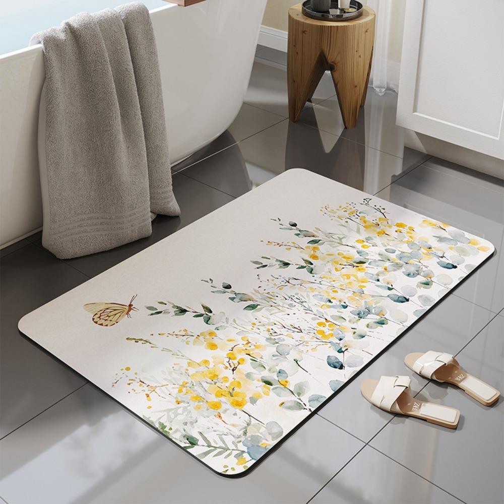 Bathroom Absorbent Floor Mat Household Luxury Flower Toilet Non-slip Foot Mat Quick-drying Door Mat