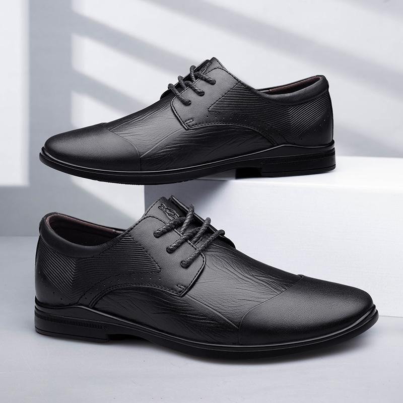 Fashion Genuine Leather Mens Shoes Lace Up Casual Business Footwear Point Toe Office Formal Shoes Luxury Brand Male Oxford Shoes