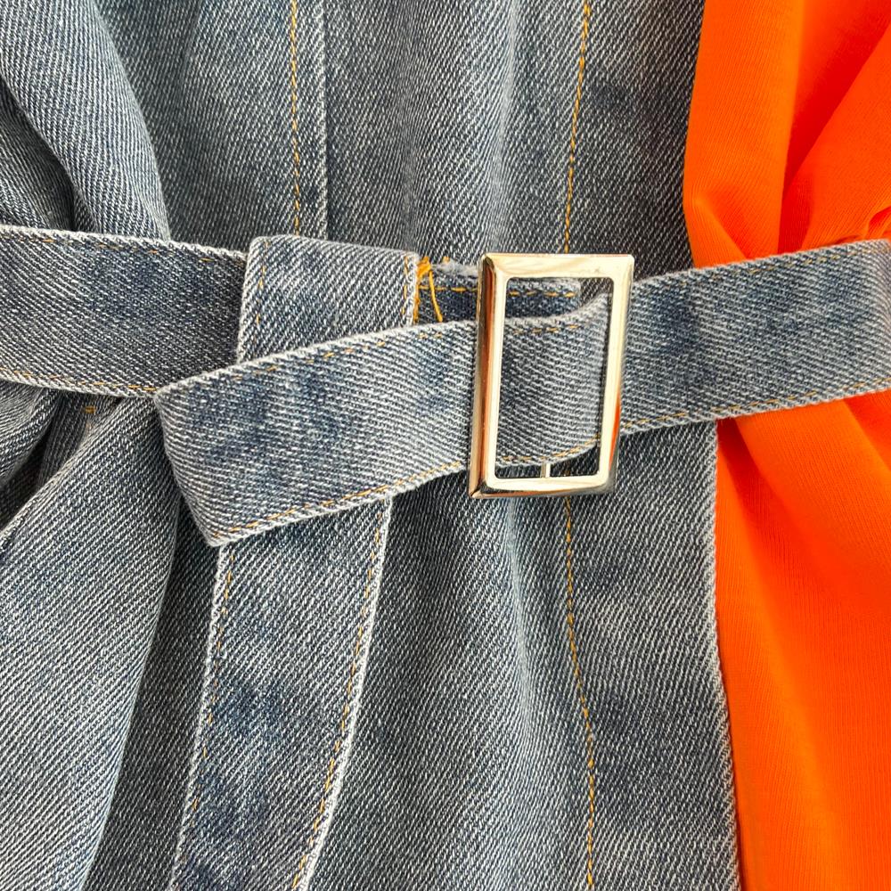 Elegant sommer Dame Patchwork dongeriskjorter Vintage Casual Slanke bluser Topper med belte Kvinnelig Mote Pullover Klær Nyhet