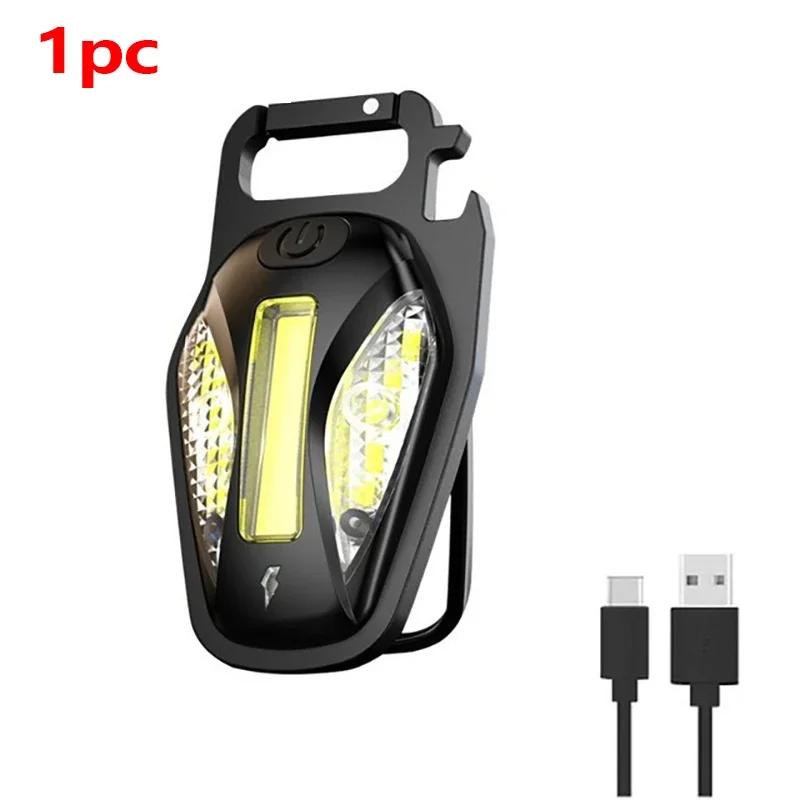 Mini LED Flashlights Work Light Portable Pocket Flashlight Keychains USB Rechargeable for Outdoor Camping Small Light Corkscrew