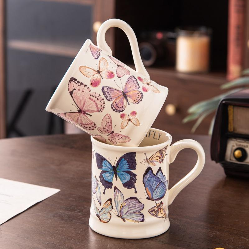Butterfly Ceramic Cup, Household Tea Cup, Breakfast Cup, Coffee Cup, Milk Cup, Mug, Household Drinking Cup