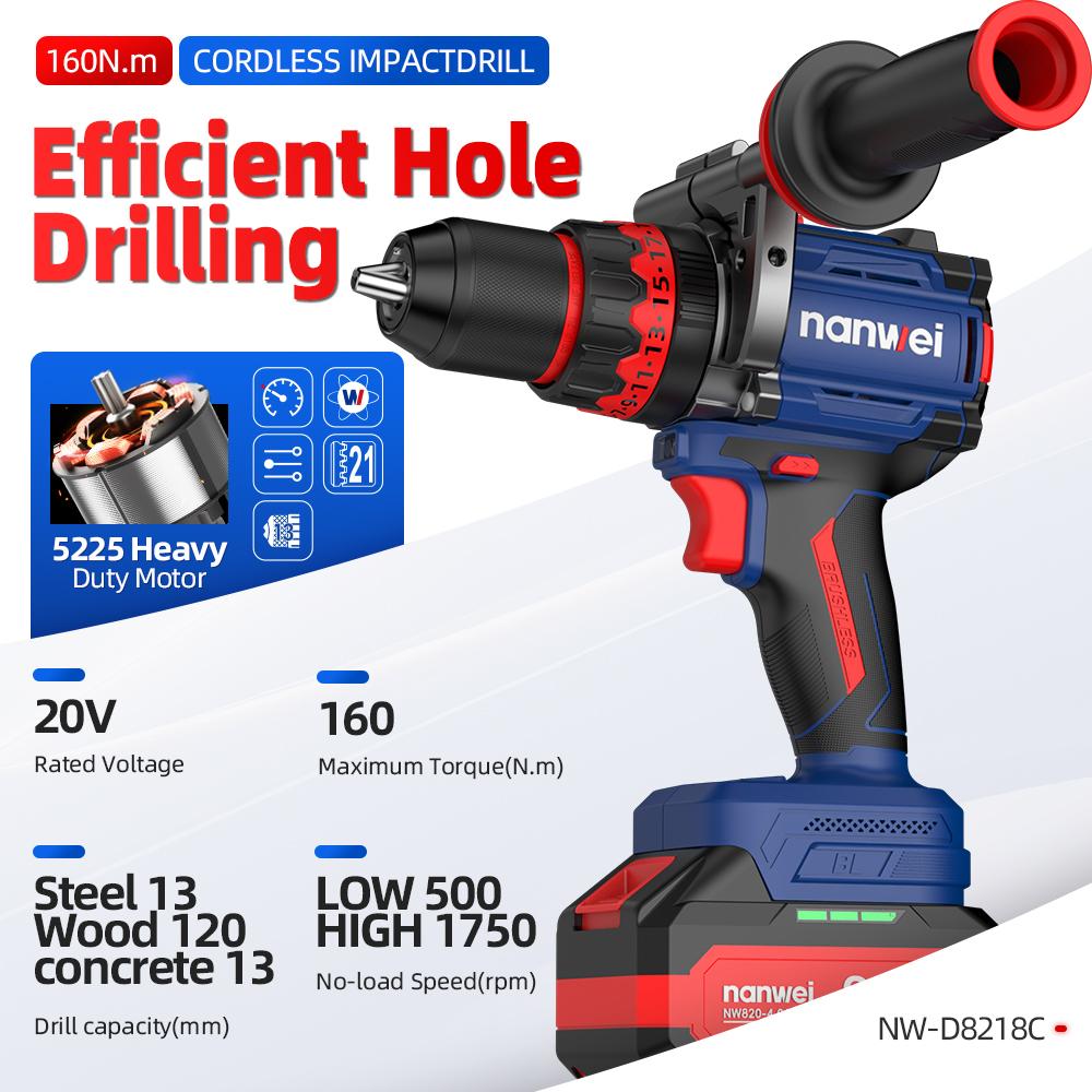 160N Electric Screwdriver NANWEI 13 Mm with Self-locking Chuck and Gyroscope Function, for Drilling Ice