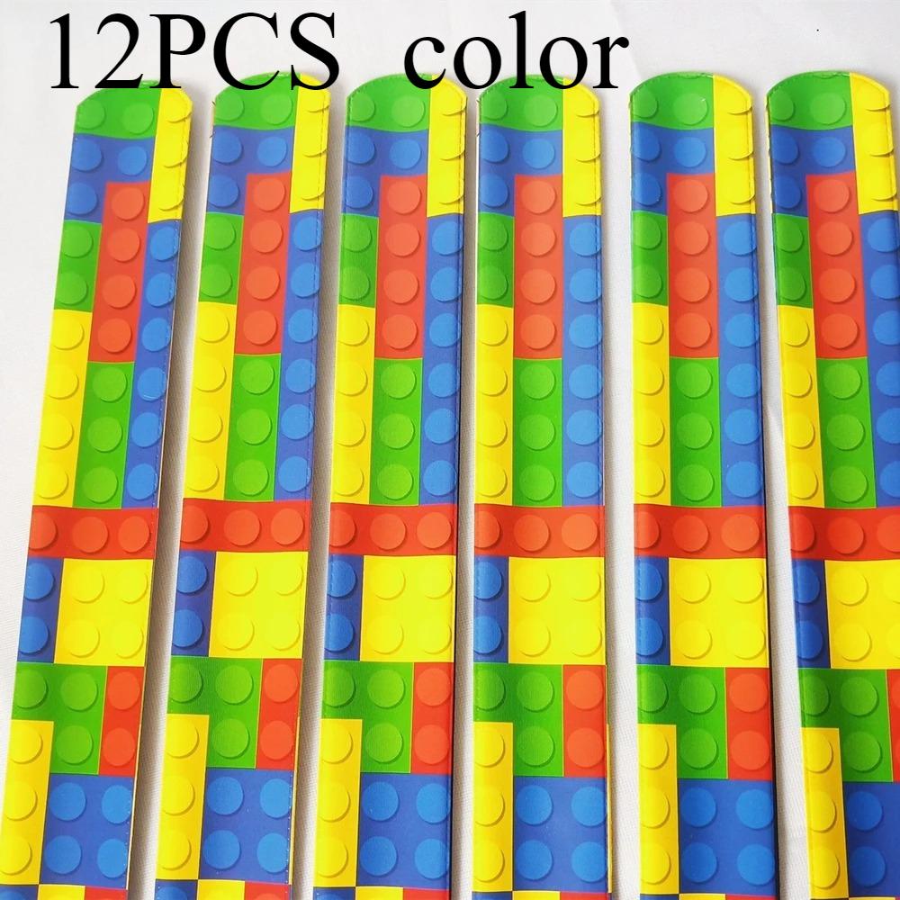 

12Pcs Building Block Pattern Slap Bracelet Kids Birthday Party Baby Shower Wedding Guest Gift Christmas Kindergarten Prize