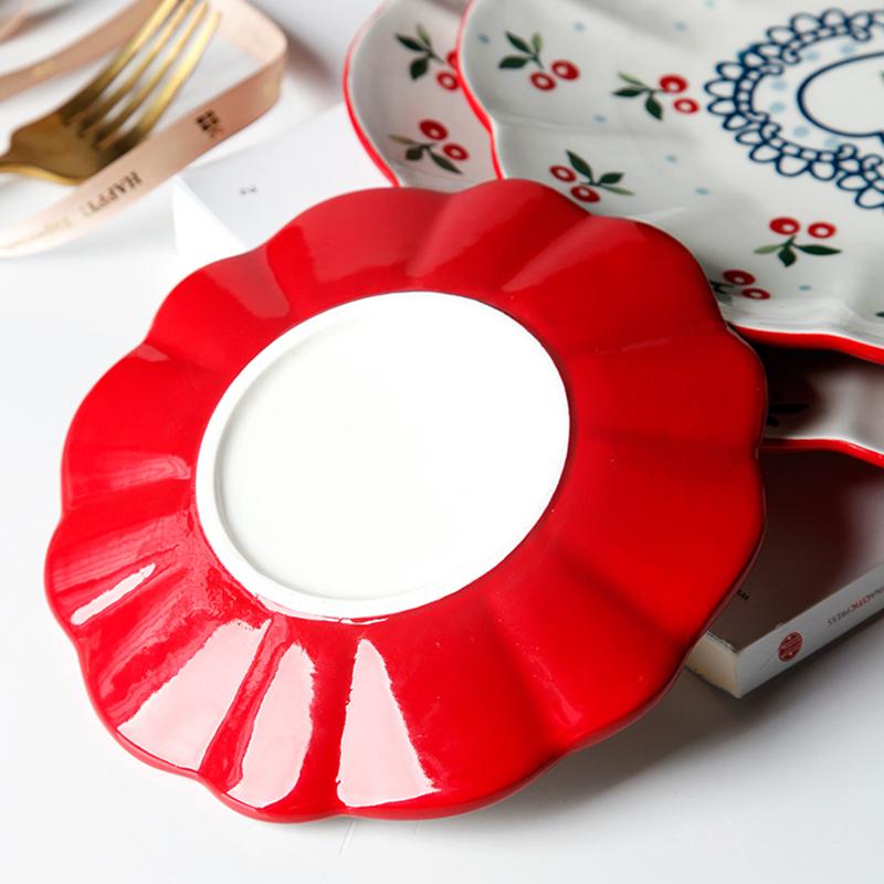 8/10 Inch Flower-shaped Serving Plate Cherry Blossom Dinner Dishes Ceramic Dessert Plate Microwave Safe Dinnerware