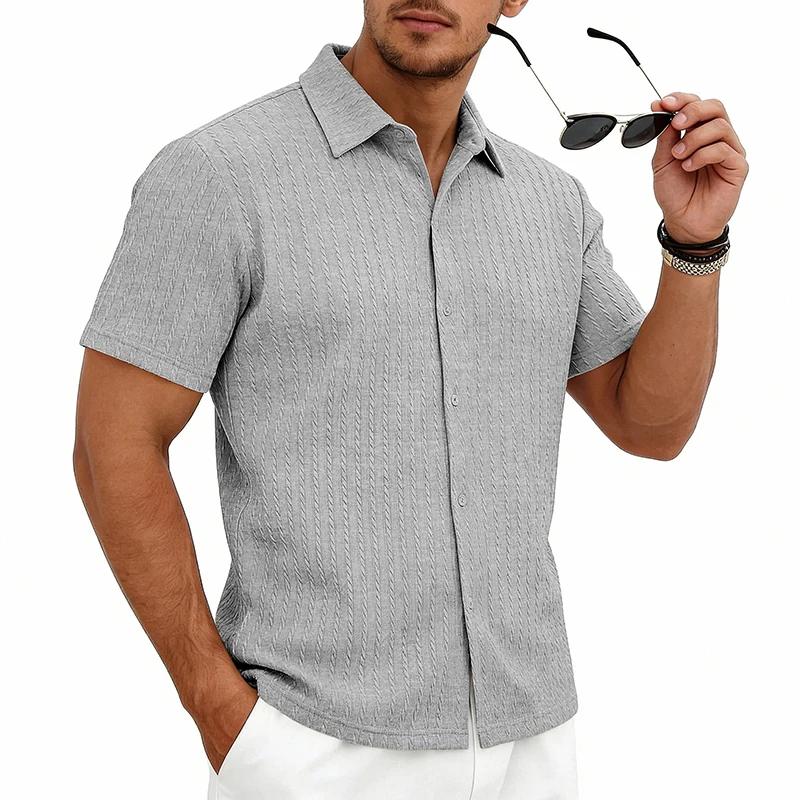 Men's Casual Shirts Textured Short Sleeve Button Down Shirt Summer Loose Fit Knit Tops for Men