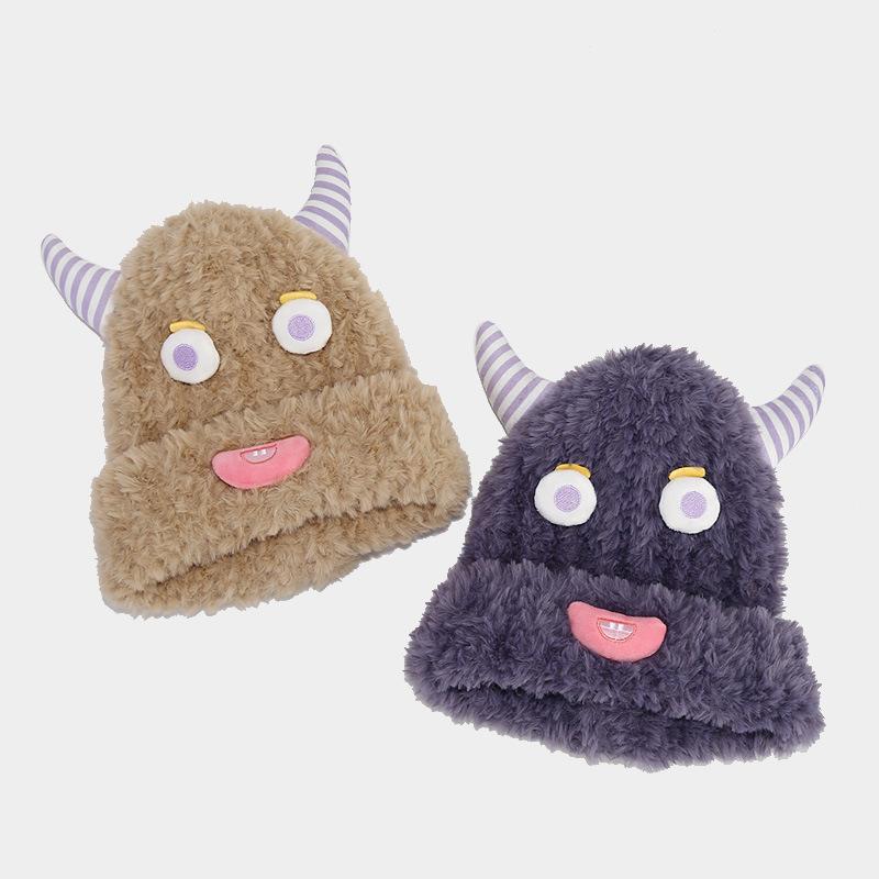 Autumn and Winter Creative Funny Horn Cartoon Knitted Hat New Big Head Circumference Thermal Hat Festive Atmosphere Decorative Hat