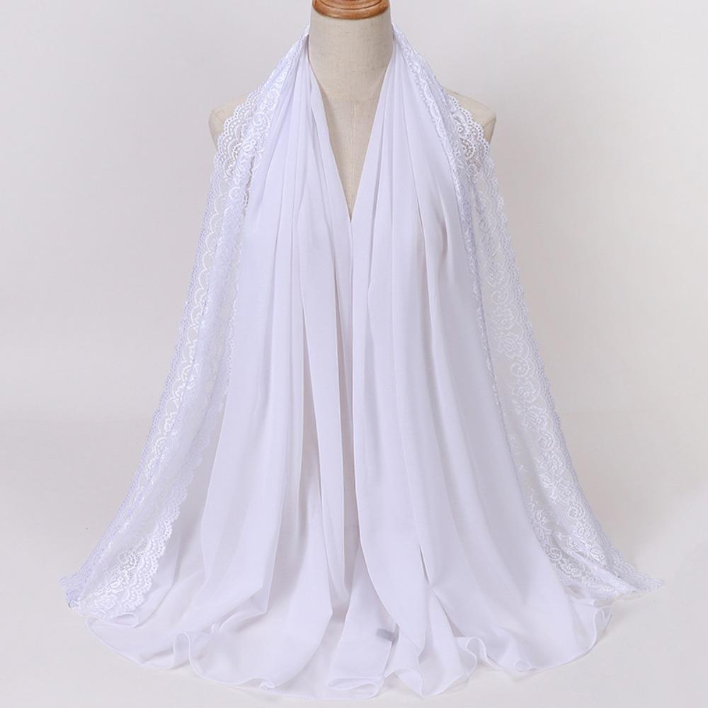 Solid Color Silk Scarf Lace Edge Ramadan Headscarf Versatile Sunscreen Shawl  Women Headwear