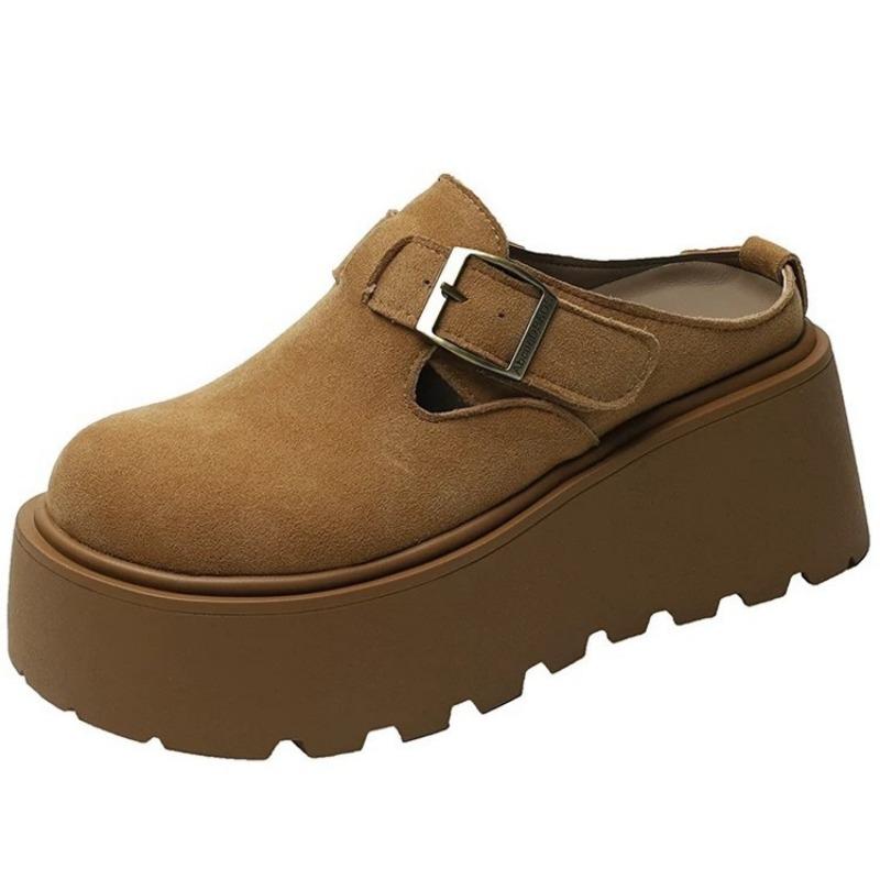 Retro Thick-soled, Flip-top, Half-slipper Women's Outerwear New Versatile, One-step Lazy Boken Shoes