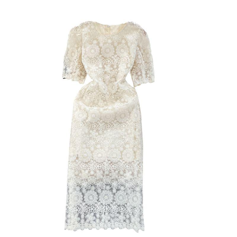 Accessible Luxury Summer Bubble Embroider Lace Dress Short Sleeve