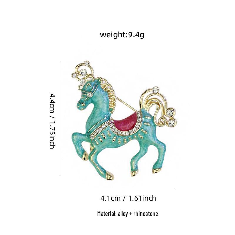 Zodiac Horse Rhinestone-Enamel Brooch: Cute, Creative, Alloy Design.