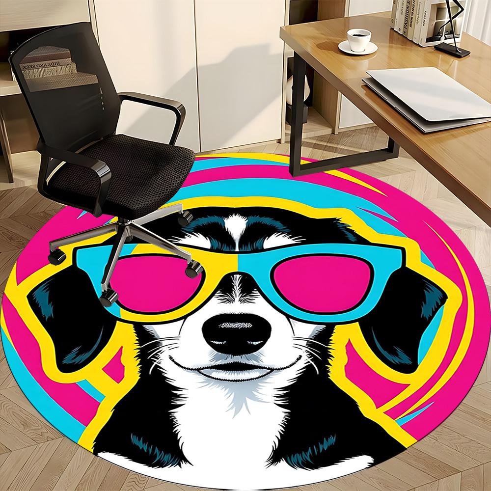 1pc Colorful Dog Sunglasses Chair Carpet for Office Non-Slip, Machine Washable Rug for Office - Holiday DecorMachine Made yy251029107