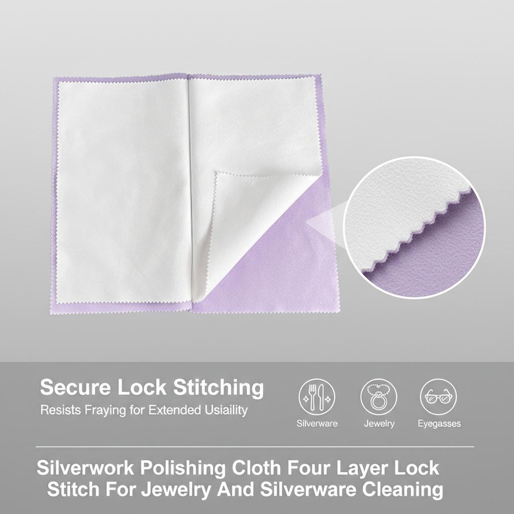 Silverwork Polishing Cloth Four Layer Lock Stitch For Jewelry And Silverware Cleaning
