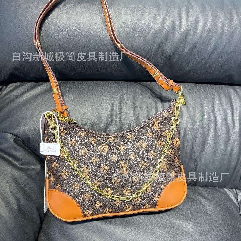 Medieval croissant bag, pea bag, old flower retro printing color matching chain, shoulder underarm bag, classic versatile new model