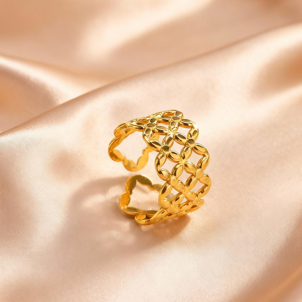 Goldfarbene Edelstahl Chunky Breite Ringe für Damen, Geometrischer Mode Offener Ring, Wasserdichter Minimalistischer Finger Schmuck Geschenk