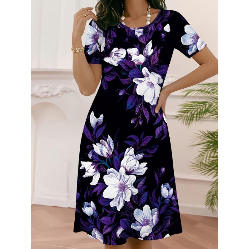 Plus Size - Plus Size - Women'S Plus Size Floral Print Short Sleeve Dress