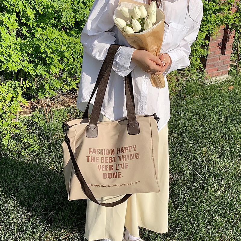 Simple Canvas Large-Capacity Shopping Bag Bag Women'S Lazy Style Single Shoulder Fashion Japanese Messenger Bag Tide