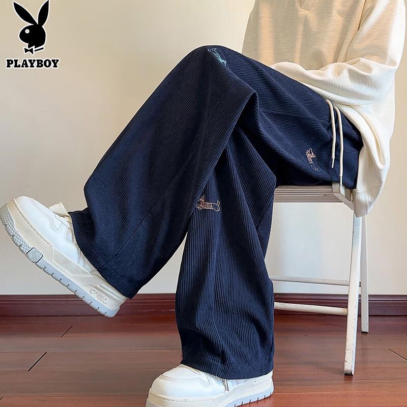 PLAYBOY Men's Corduroy Dachshund Embroidery Casual Pants