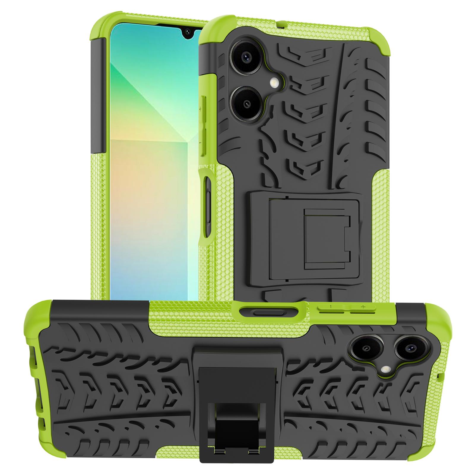 

For Samsung Galaxy A06 4G Case PC+TPU Tyre Pattern Slim Phone Cover with Kickstand Green