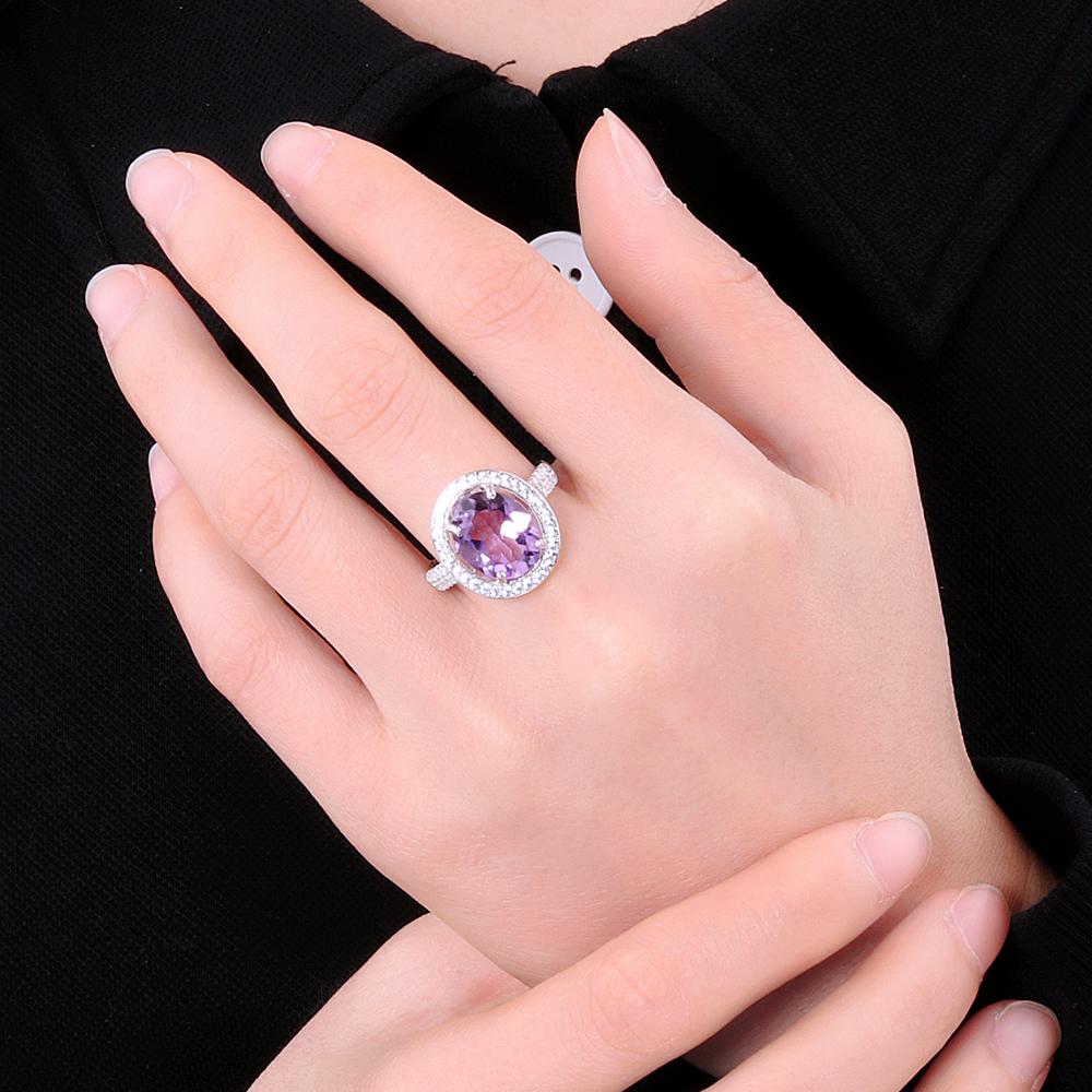Bolaijewelry Natural South African Amethyst Gemstone Ring 925 Sterling Silver Classic design of fine jewelry for women gift